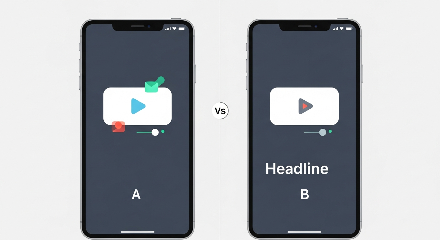 Visual comparison of two versions (A and B) of a social media ad, demonstrating the principle of A/B testing for music promotion strategies.