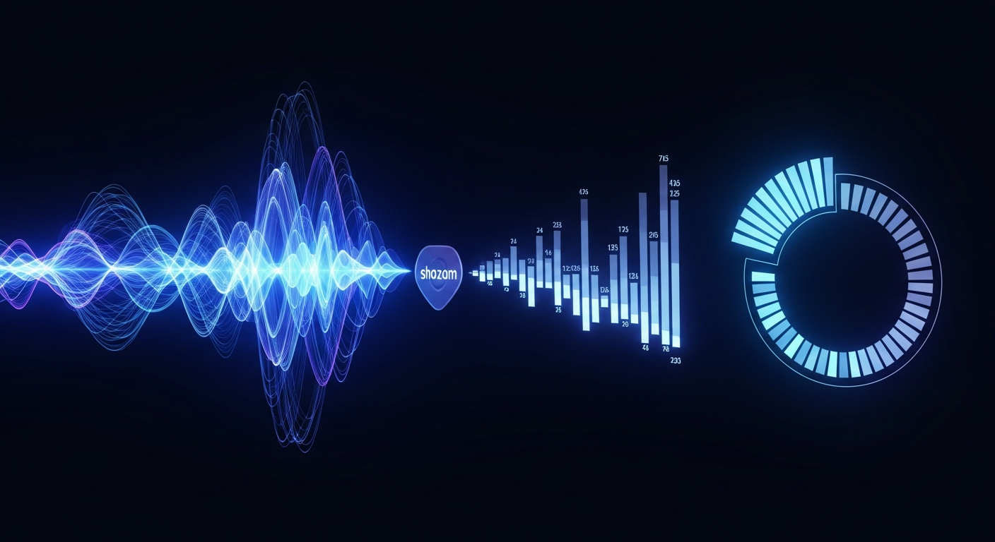 Shazam for artists data visualization, showing music discovery insights and streaming analytics for independent artist promotion.