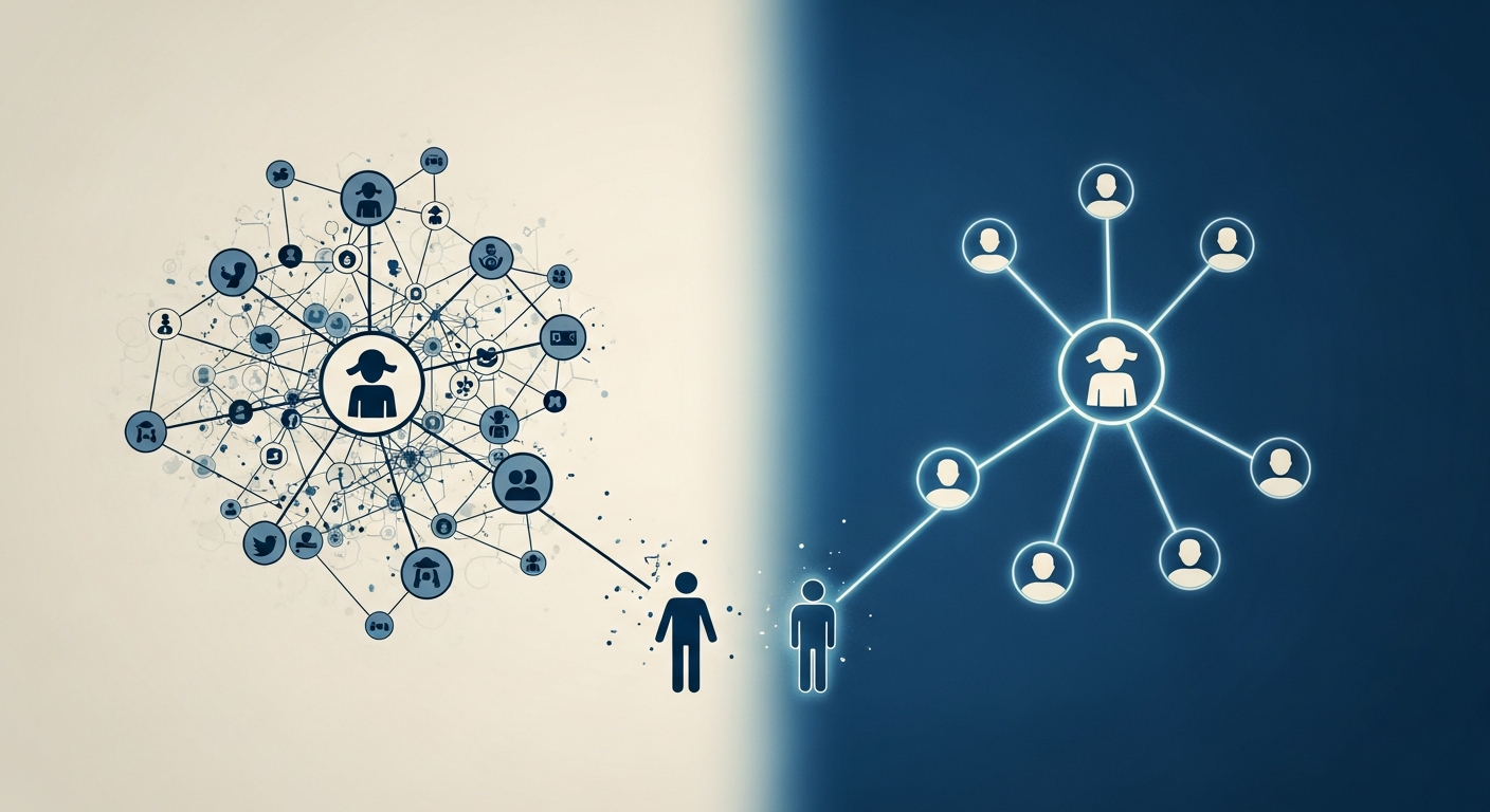 Illustration comparing indirect social media reach to direct-to-fan engagement via an artist website.