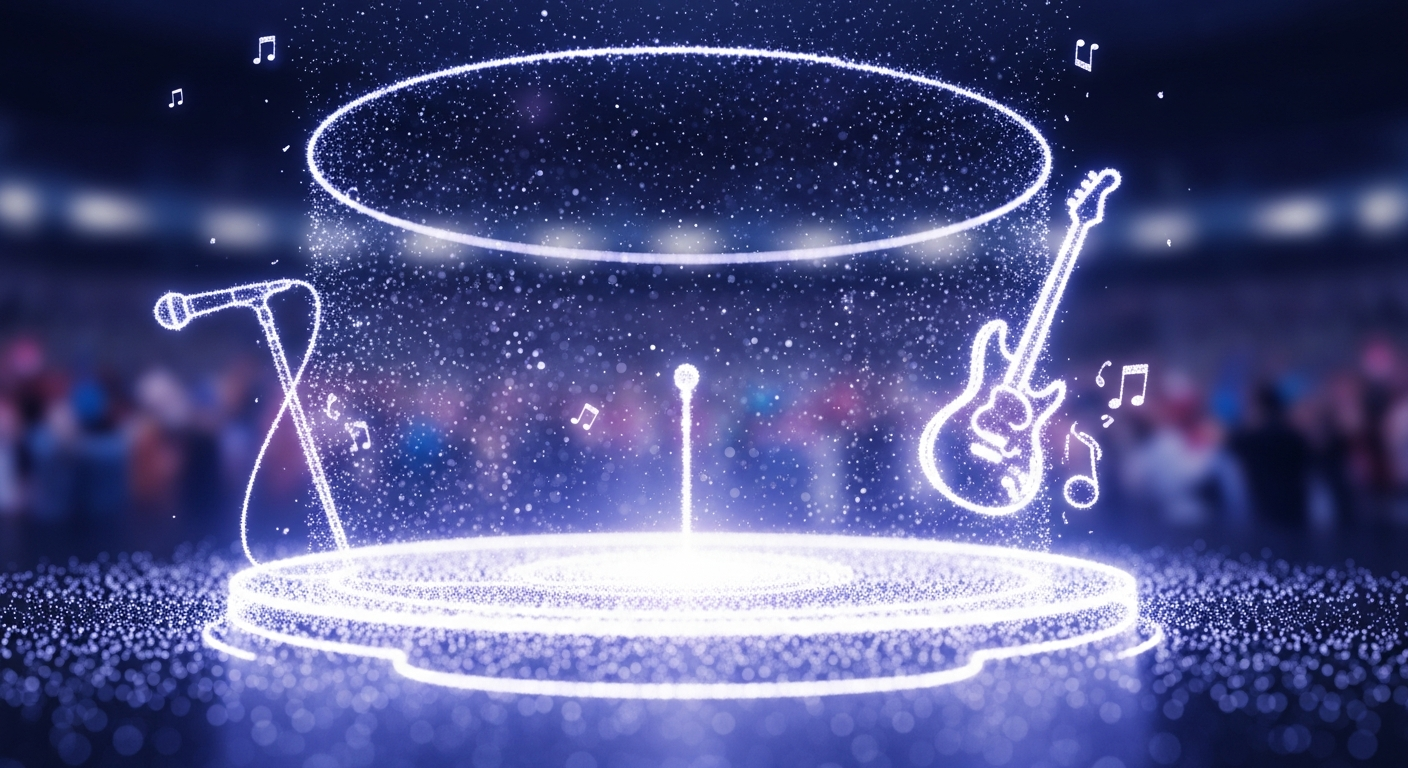 Illustration of social media as a dynamic stage for musicians, highlighting music promotion and artist branding opportunities.