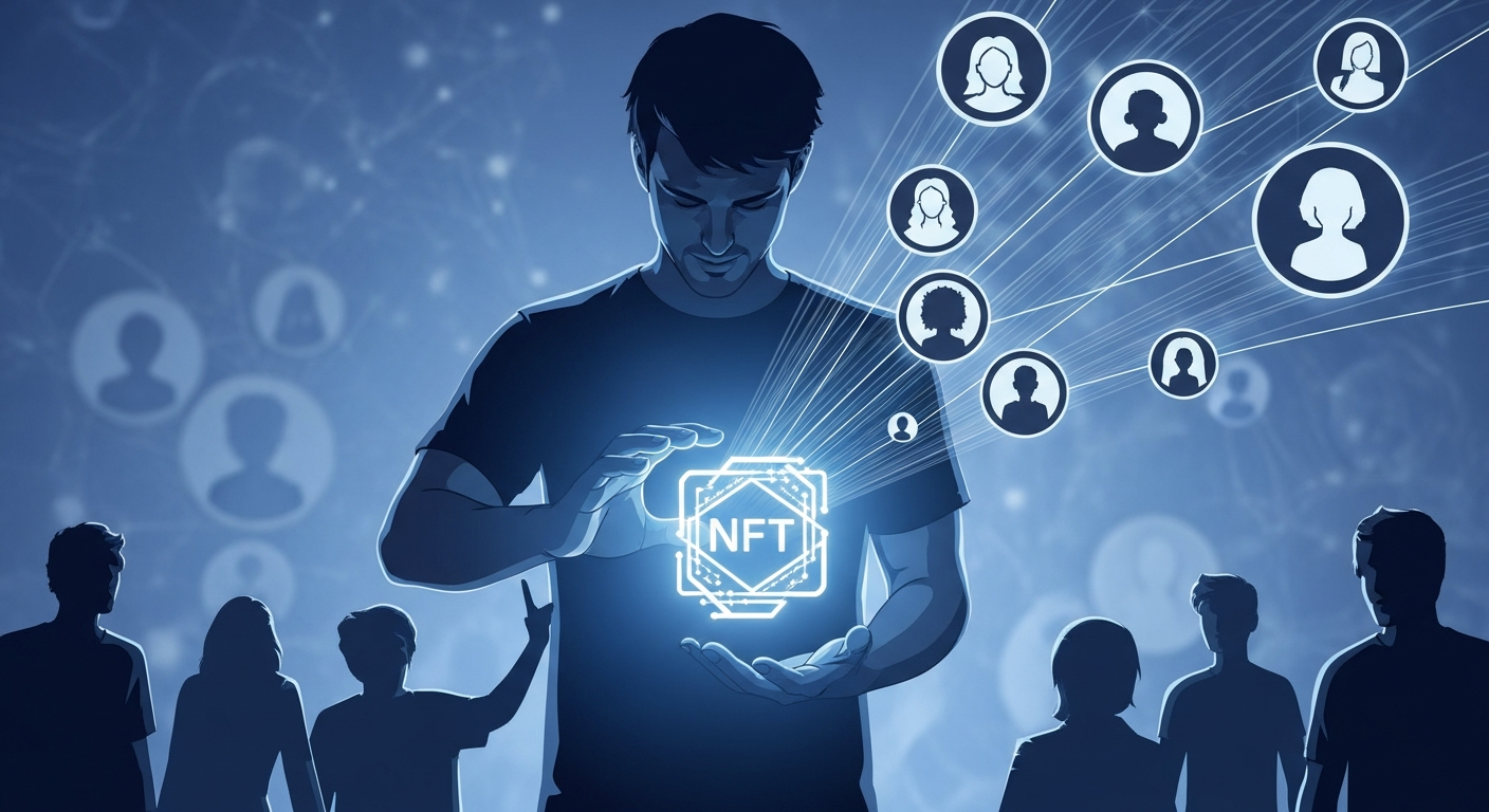 Independent musician directly engaging fans with music NFTs, illustrating fan engagement music NFTs and new web3 music strategies for artists.