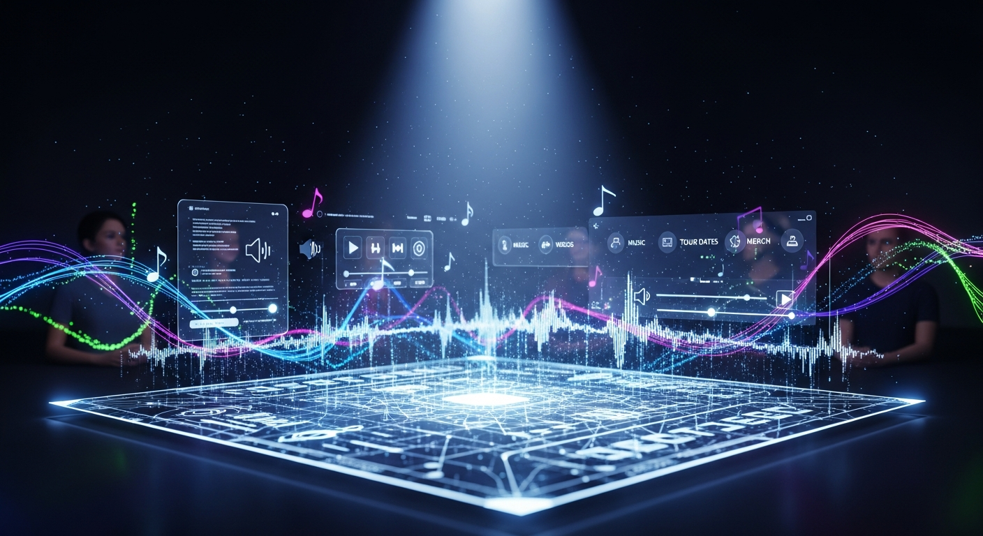 Conceptual image of a musician's website as an ultimate digital stage, highlighting fan engagement and online presence.