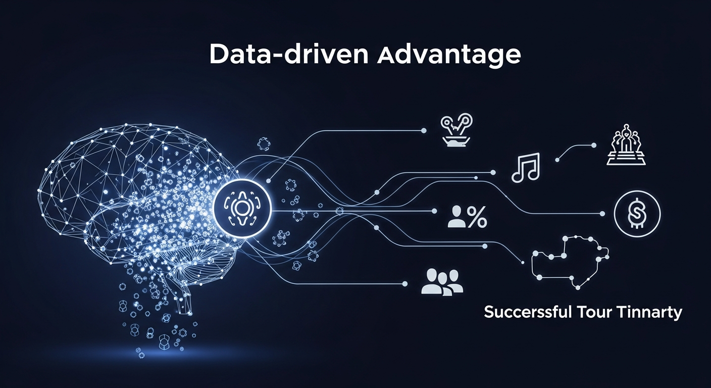 Visual representation of music analytics touring, demonstrating how fan data and strategic insights power independent artist tour planning and decision-making.