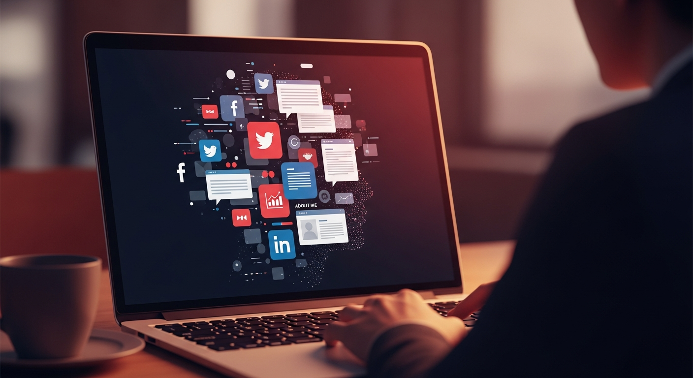 Digital footprint of a founder, including social media and content, being observed, representing the 'silent interview' and early impressions.