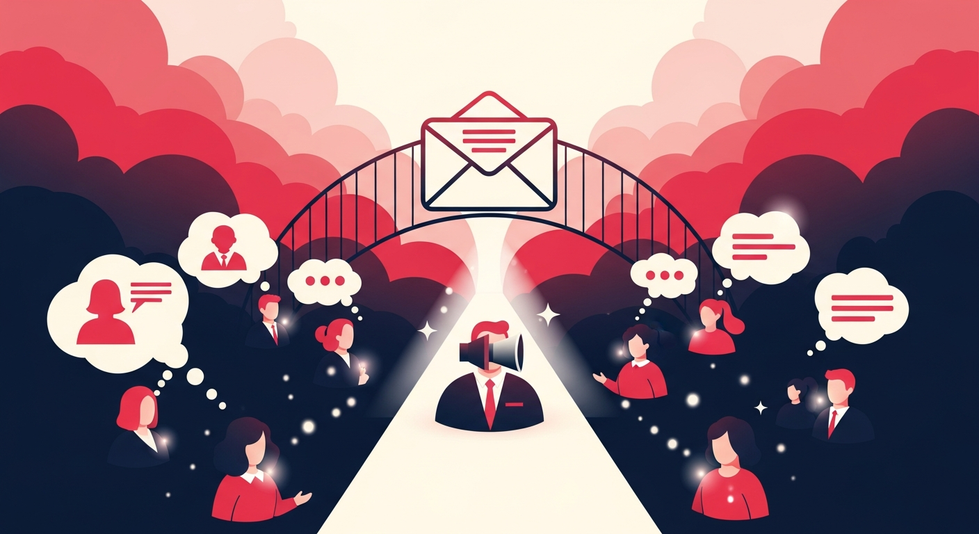 Illustration showing a direct, trusted communication channel via email between a creator and their engaged audience.