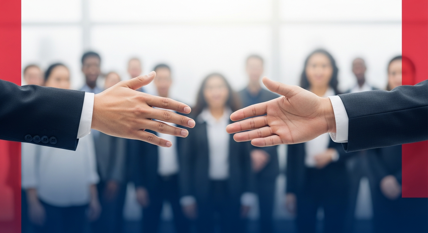 Hands connecting, symbolizing human connection and trust-building through authentic storytelling in business.