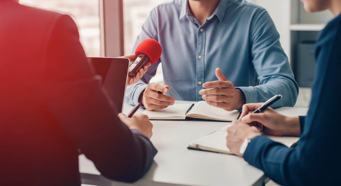 Executive being interviewed, illustrating an efficient, interview-led content creation strategy for thought leadership.