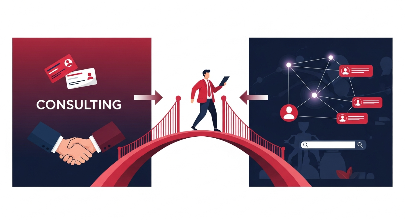 Consultant navigating the evolving landscape from traditional referrals to digital personal branding