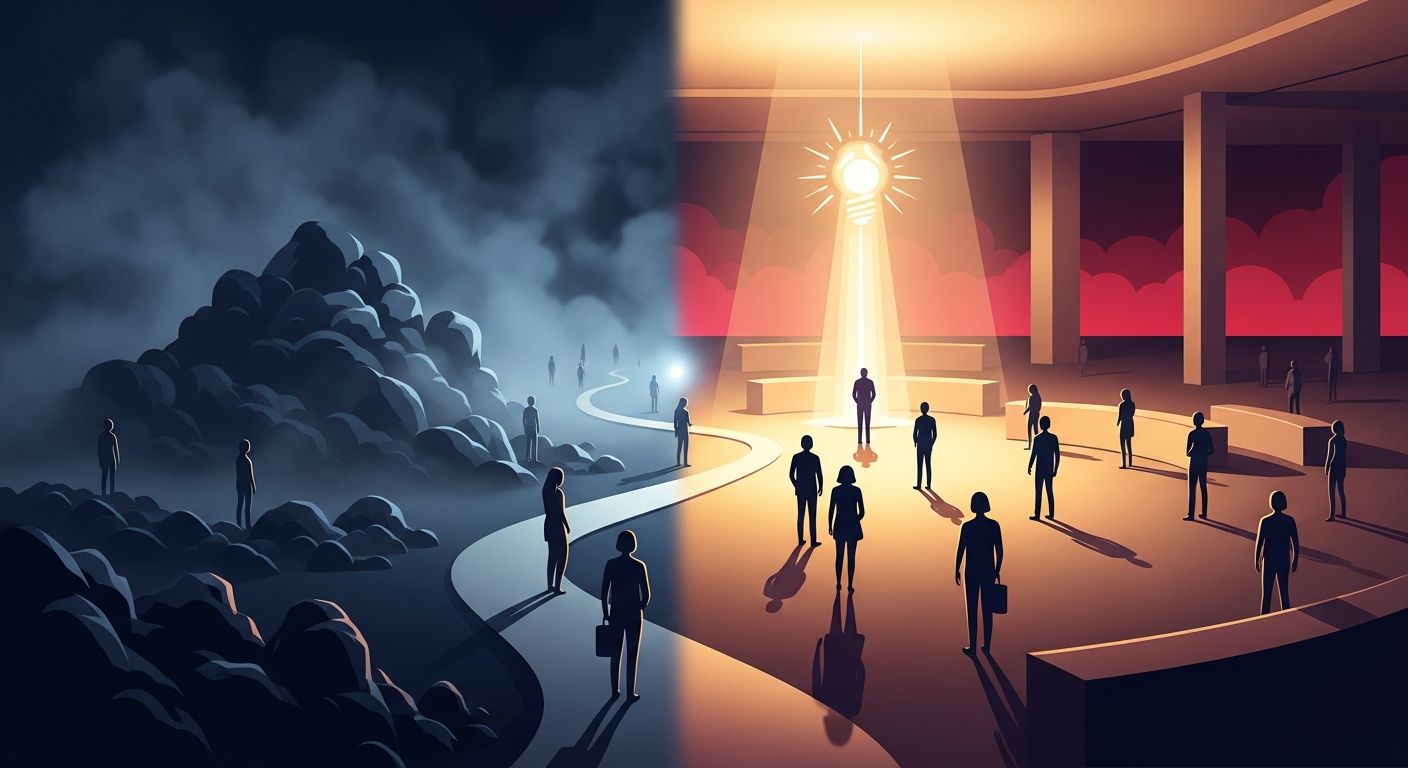 Visual metaphor of a consultant's expertise becoming visible and attracting clients.