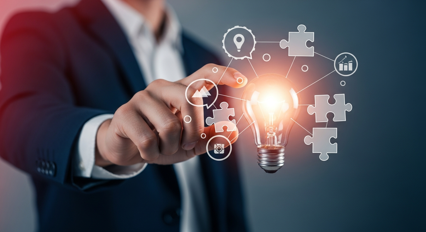 A visual representation of a consultant connecting insights and data to form original thought leadership, demonstrating expertise.