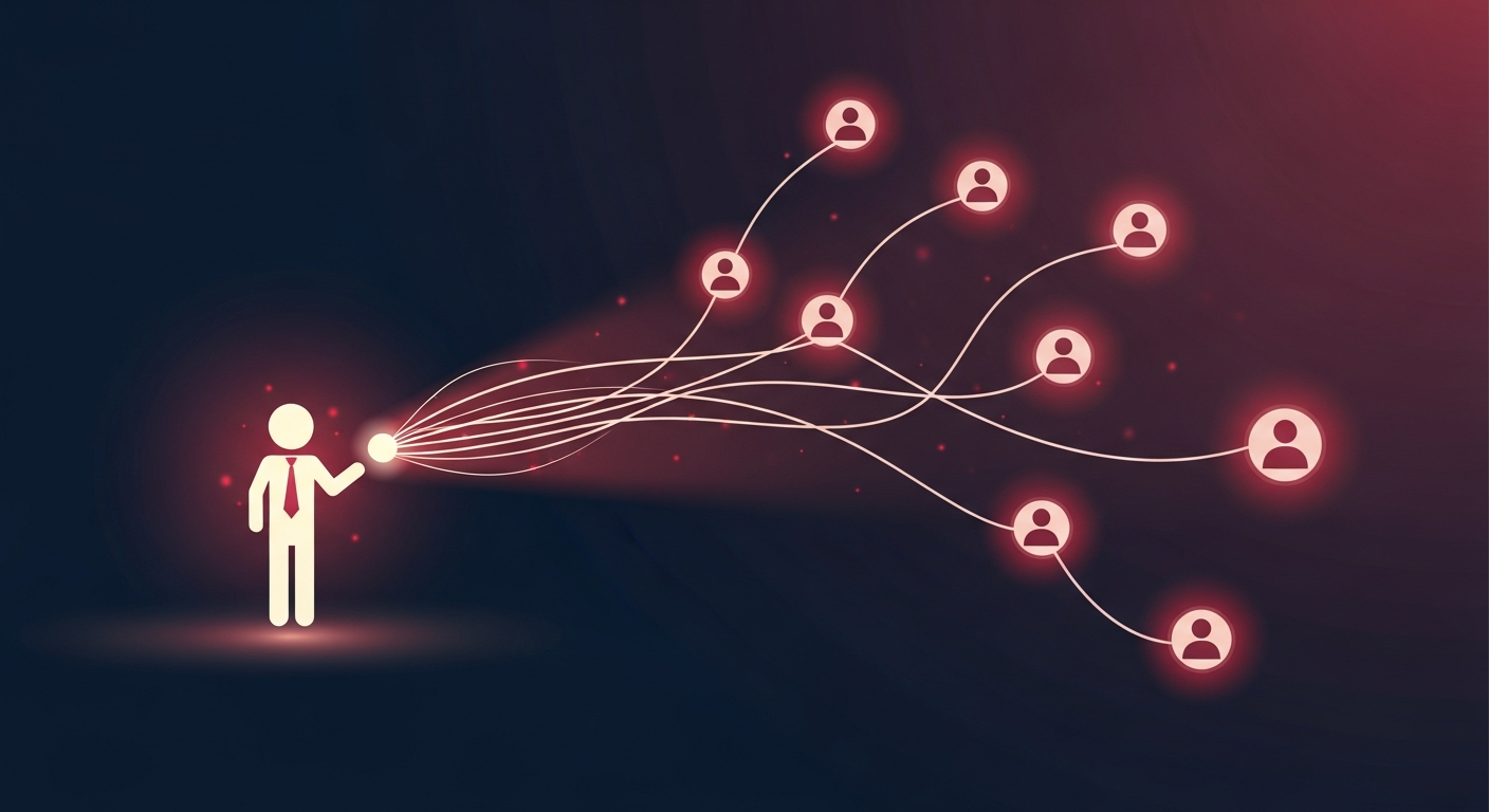 Abstract illustration of a consultant's newsletter building a network of connections and nurturing client relationships.