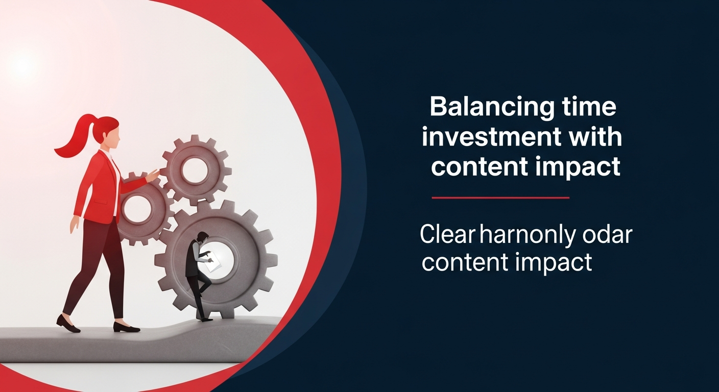 Illustration showing efficient content workflows balancing time investment and high impact for busy professionals.