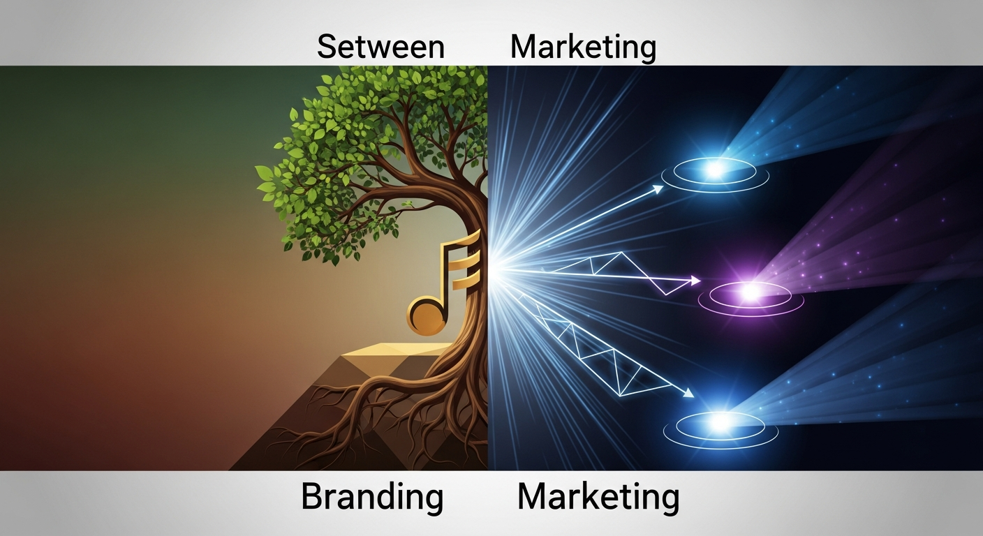 Visual distinction between artist branding as a foundation and music marketing strategy as outreach for independent musicians.