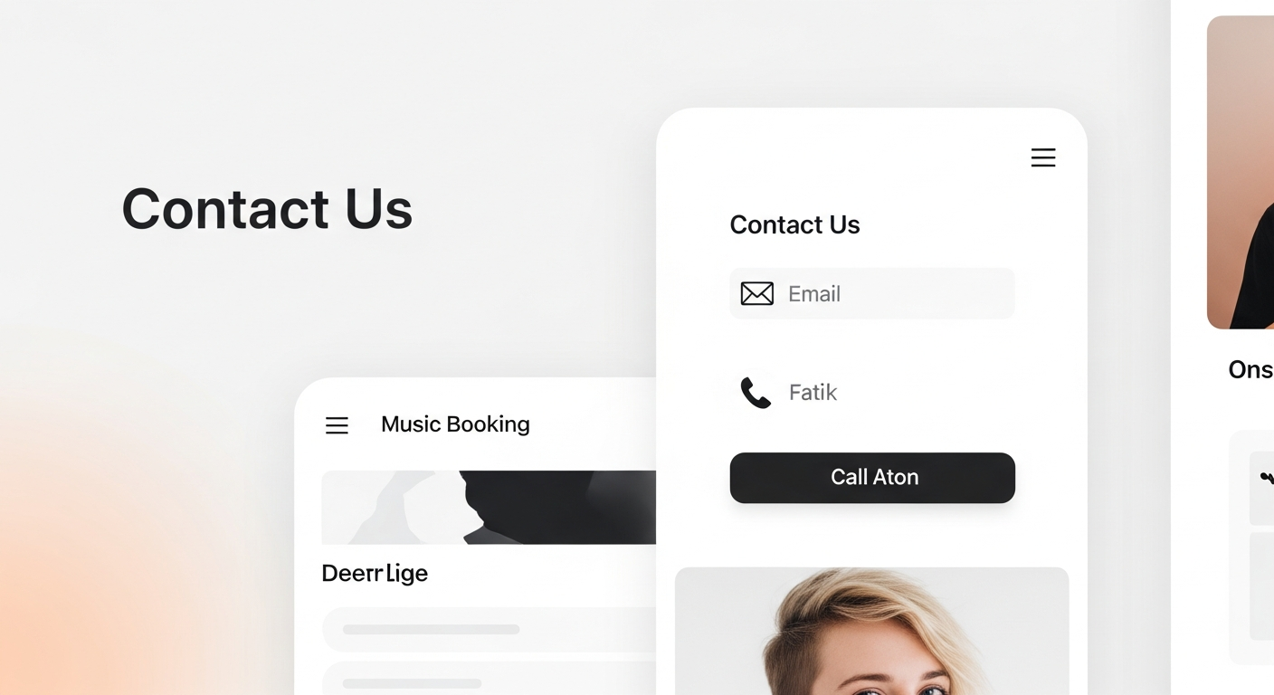 Example of a well-designed music booking page with clear contact information for an optimal user experience.