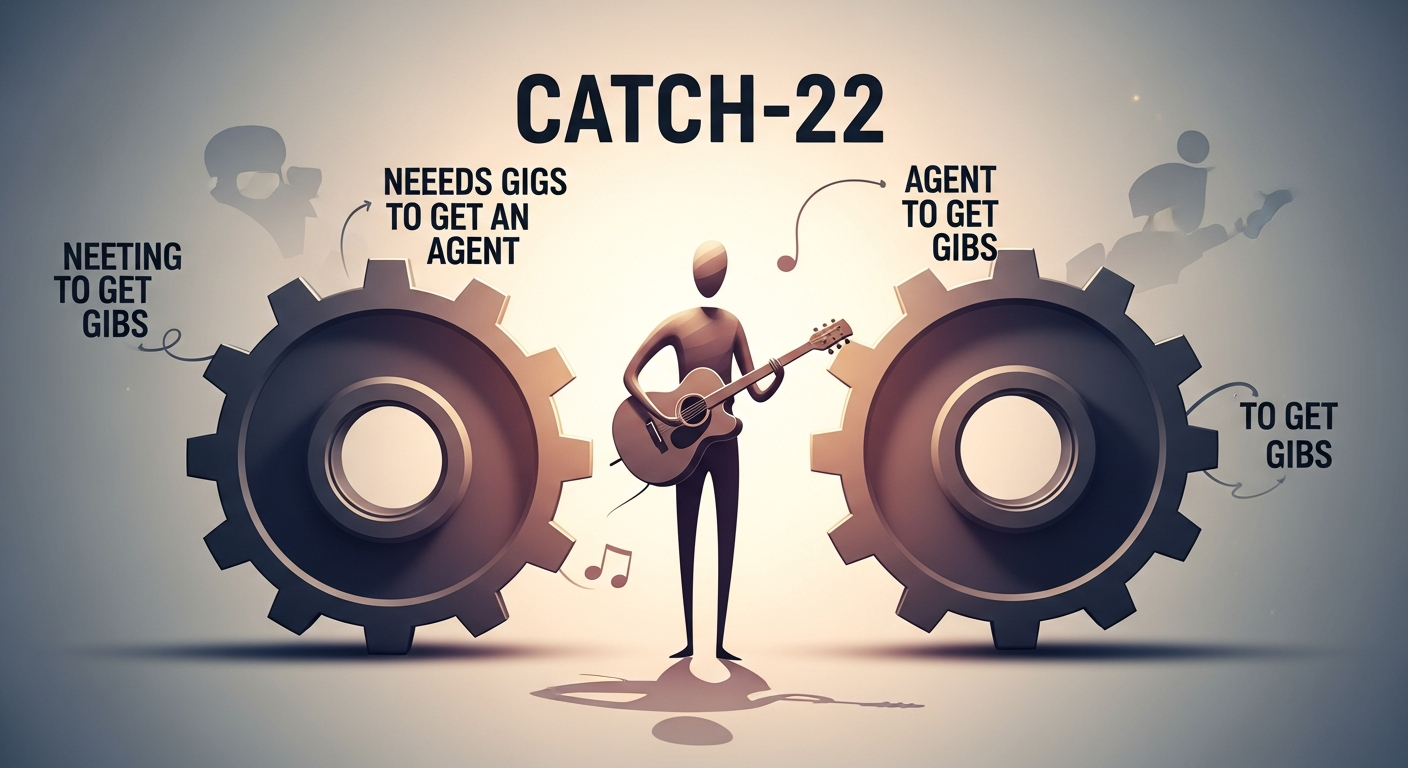 Independent artist facing the 'Catch-22' of how to get music gigs without an agent.