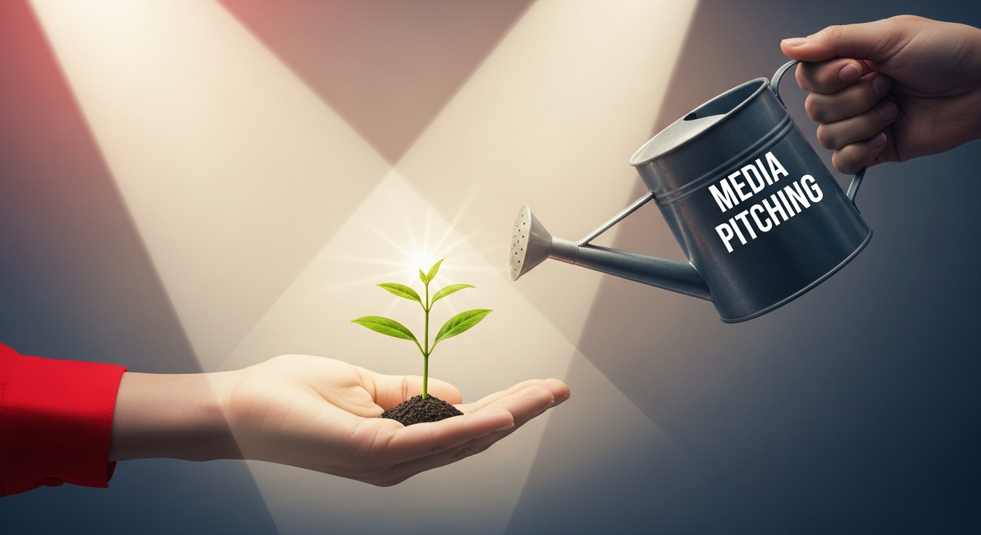 Conceptual image showing a small business or idea growing and gaining visibility through strategic media pitching, symbolizing the power of DIY PR.