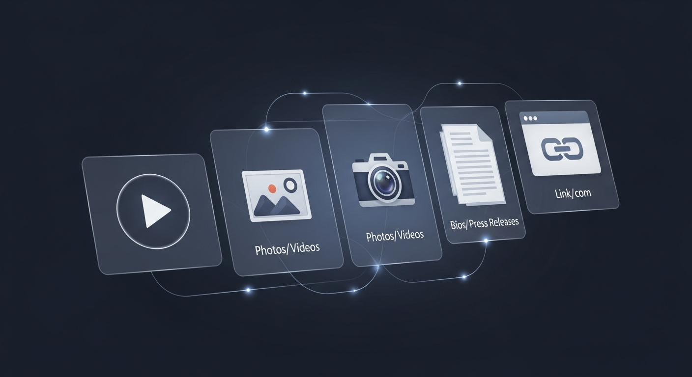 Visual representation of an electronic press kit for musicians, showcasing essential components for music media coverage.