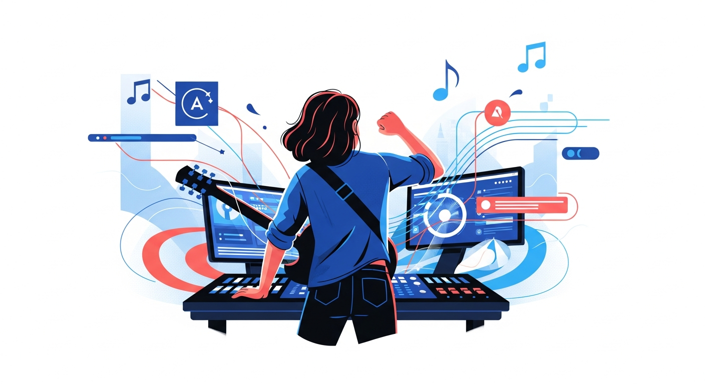 Independent artist utilizing digital tools for self-promotion and music PR strategy, symbolizing the shift from label reliance.