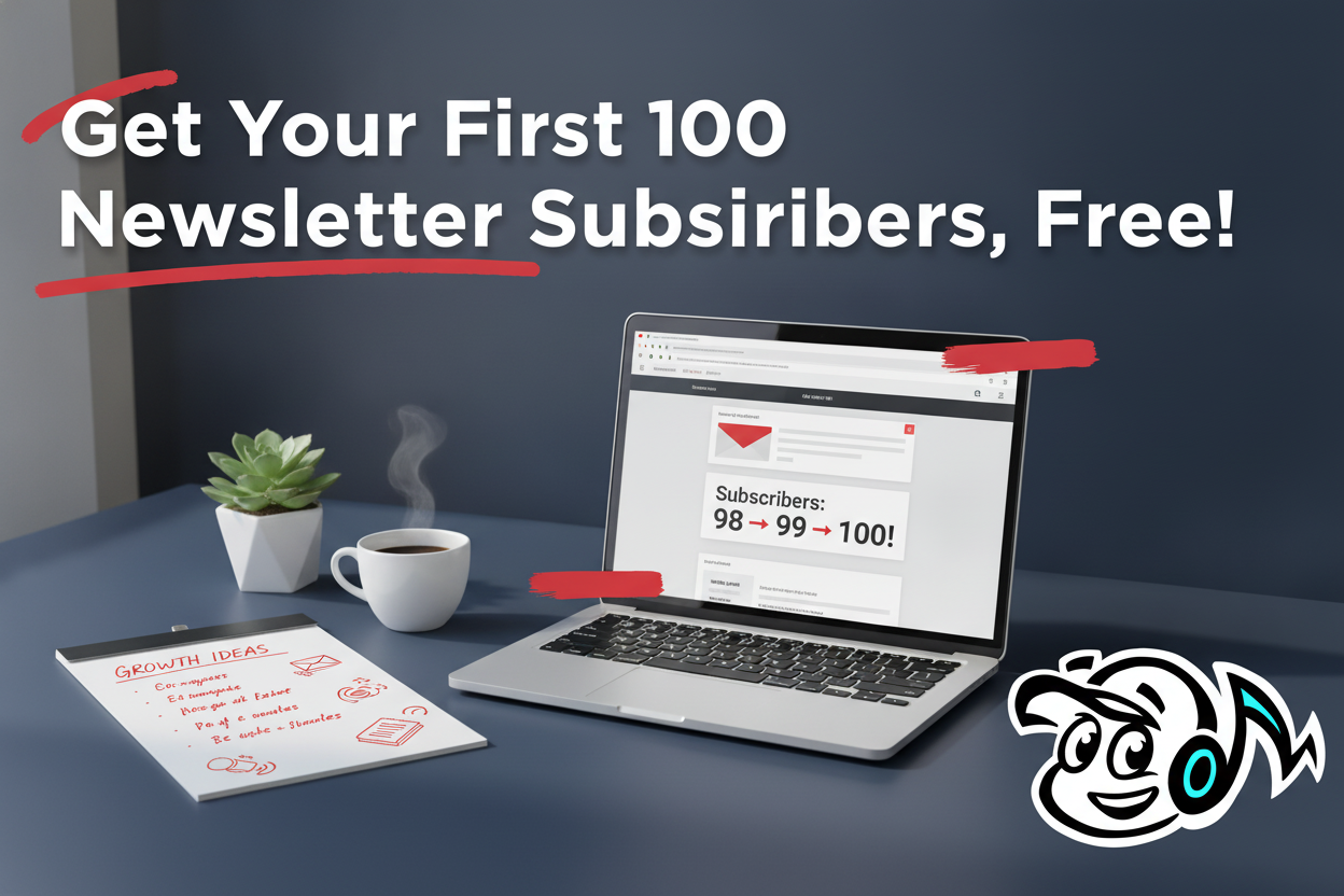 Laptop showing growing newsletter subscriber count on a desk, symbolizing organic email list growth for small businesses.