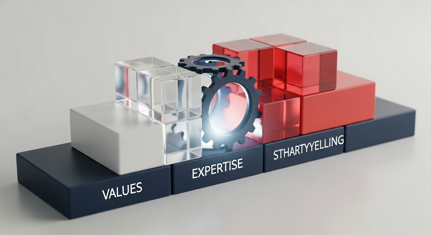 Conceptual image of interlocking blocks forming a strong foundation, representing the core elements of an authentic personal brand.
