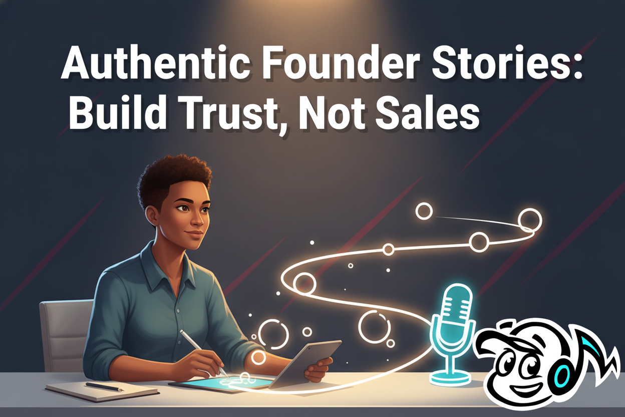 A founder thoughtfully crafting their authentic brand story, symbolizing connection and trust in PR.