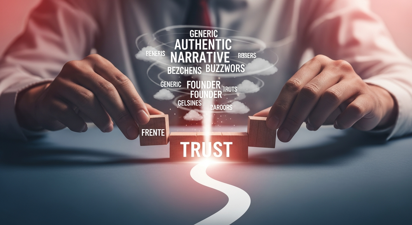 An authentic narrative cutting through buzzwords, building a bridge of trust between a founder and their audience.