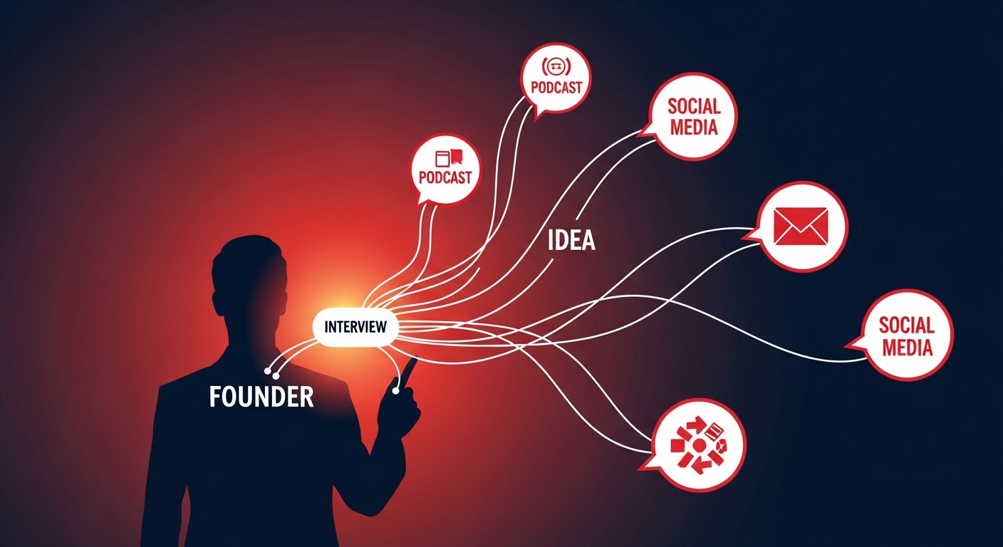 Visualizing a founder repurposing content across multiple platforms for a strong personal brand.