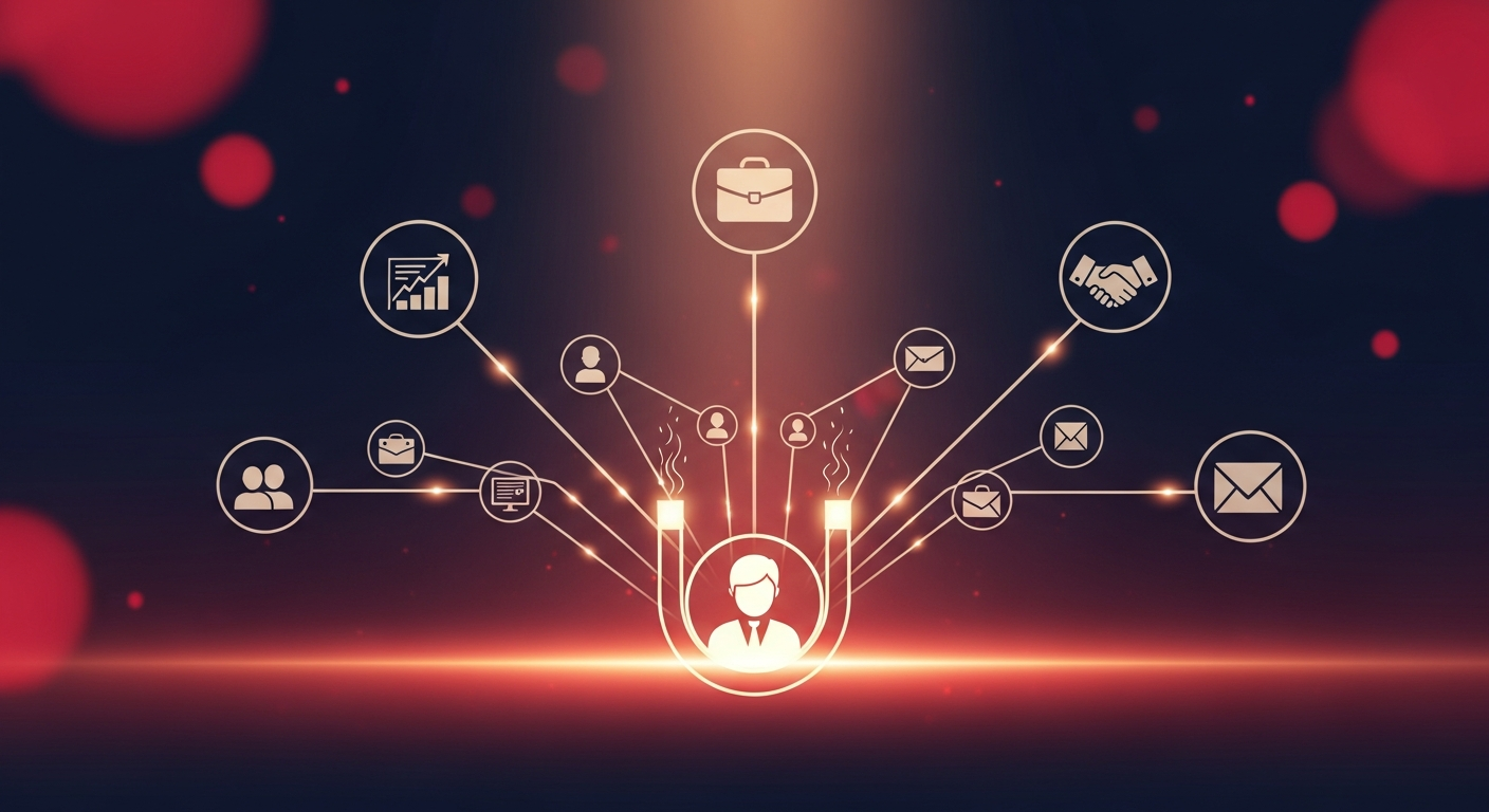 Illustration of a freelancer's strong reputation attracting clients and referrals through a network of trust.
