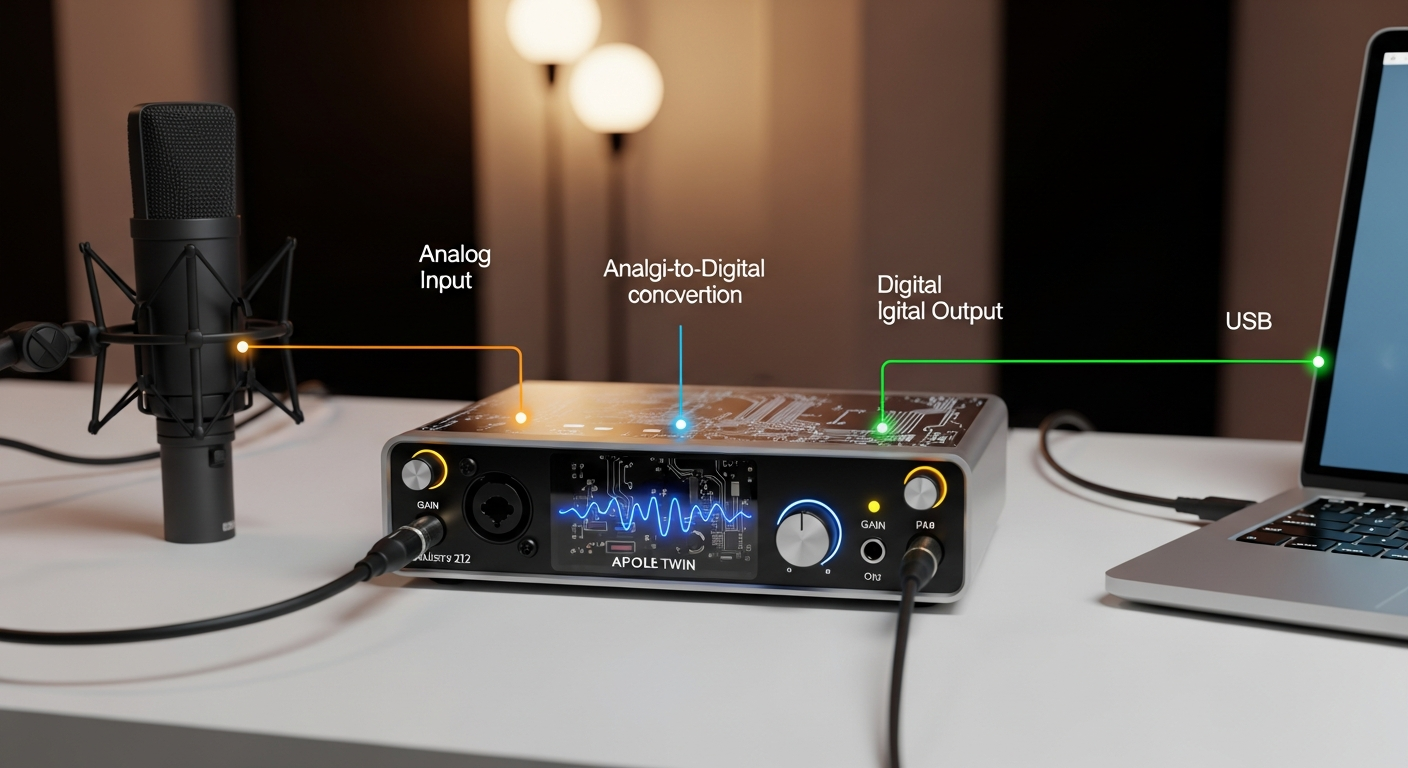Audio interface connecting microphone and computer for live stream