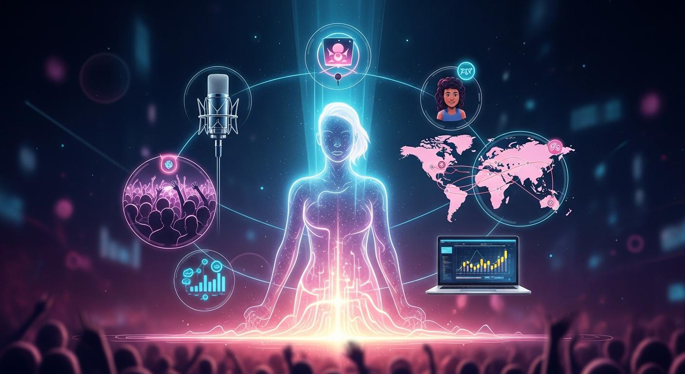 Visualizing financial stability empowering an independent artist's creativity, showing investment in studio, marketing, and touring for career growth.