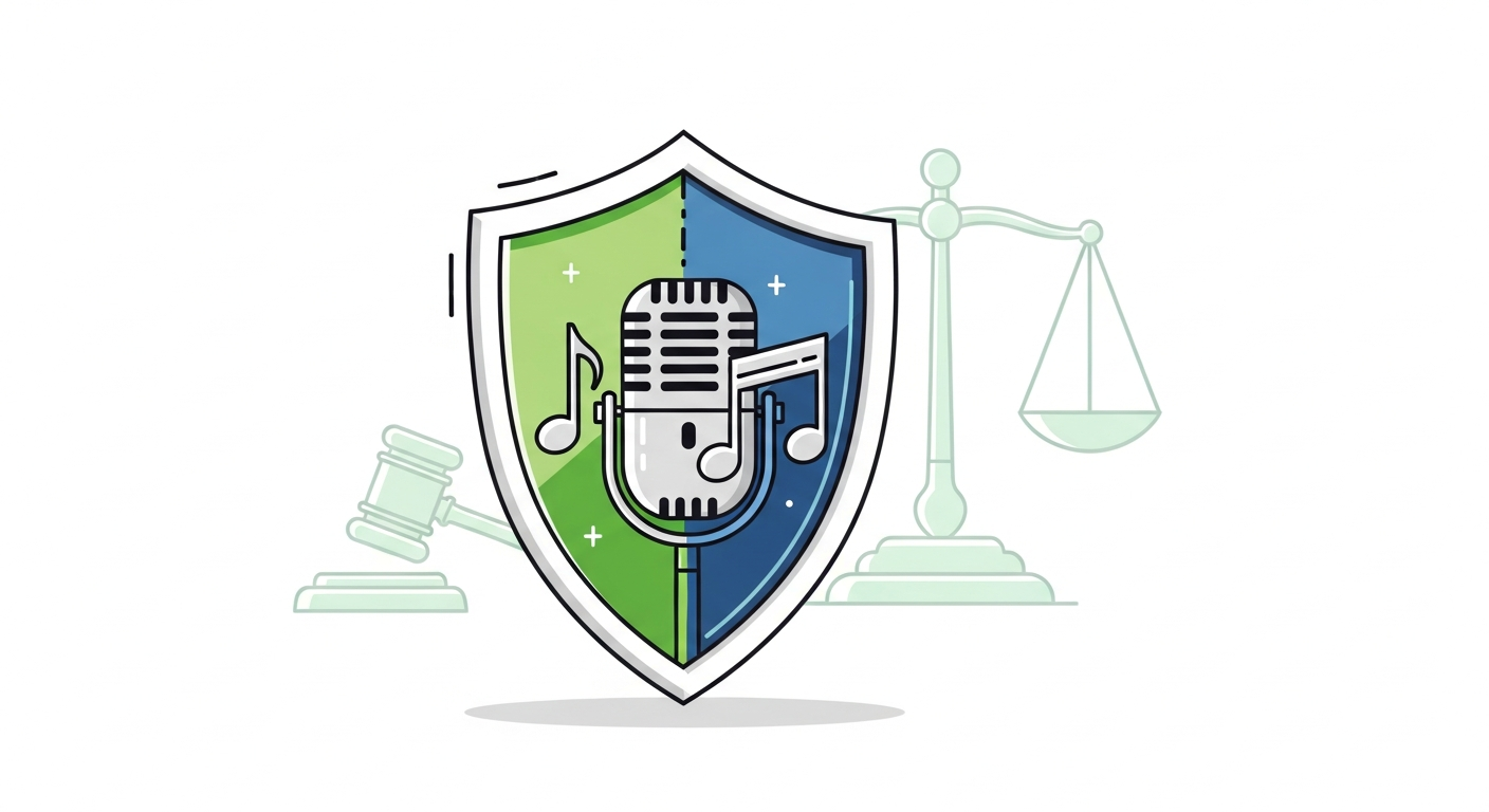 Conceptual image showing legal protection for an independent music business, symbolizing intellectual property and contracts for artists.