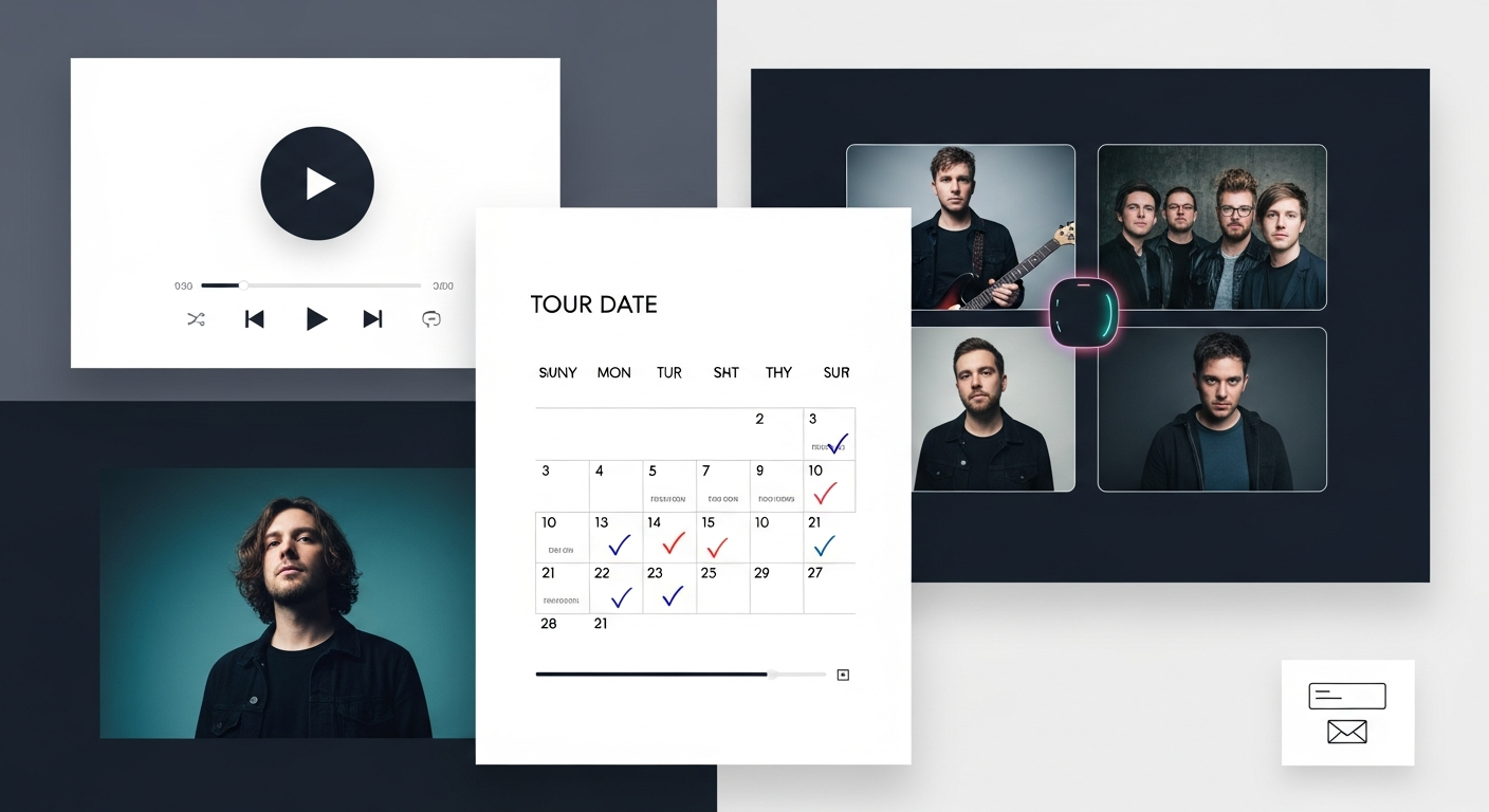 Visual representation of an effective EPK for musicians, demonstrating how to create a musician website with essential music website design tips.