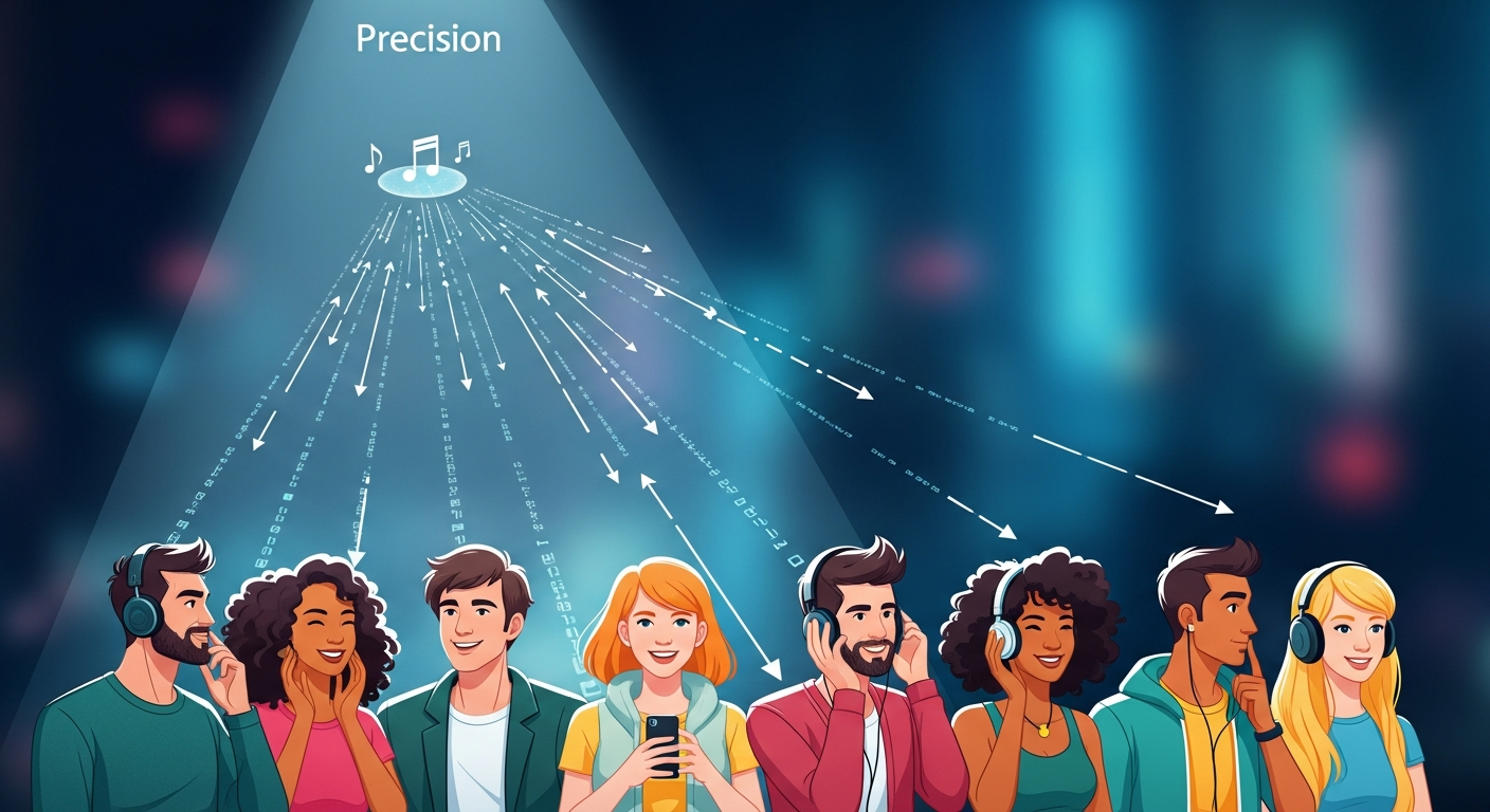 Illustration of targeted Instagram ad campaigns reaching specific music fans, demonstrating effective music promotion and audience engagement for artists.