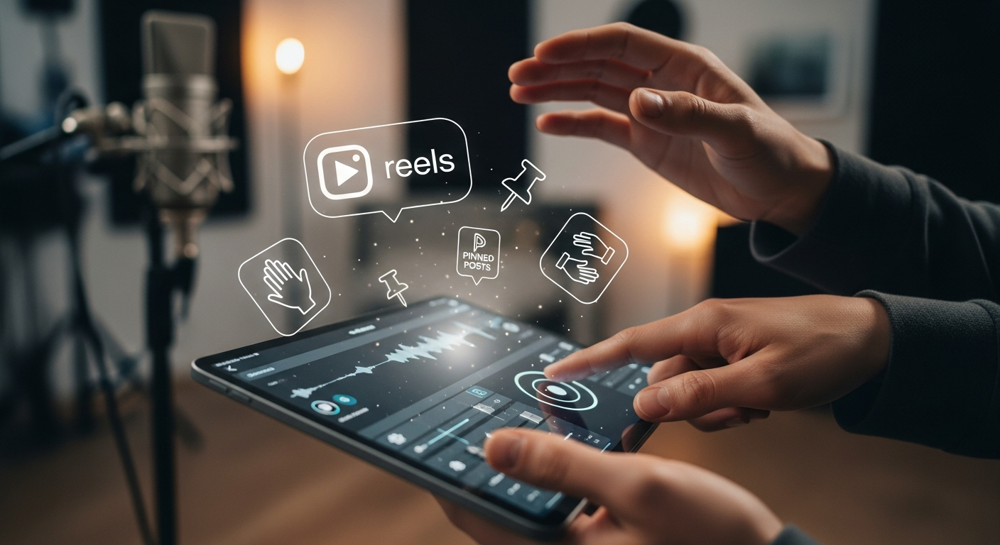 Musician creating content for Instagram Reels, optimizing profile, and using collaboration features.