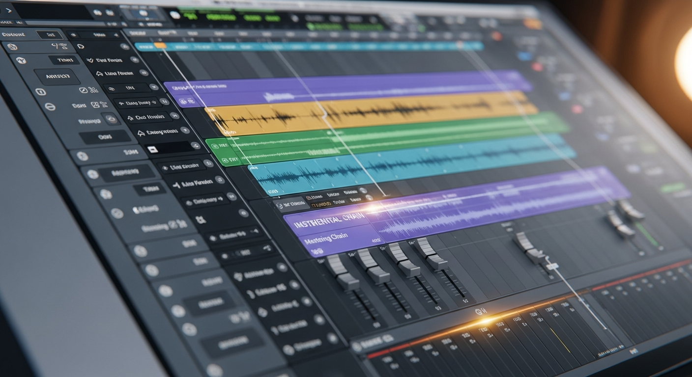 Digital audio workstation showing the music production process for creating instrumental mixes, highlighting mastering instrumental mixes for independent artists.