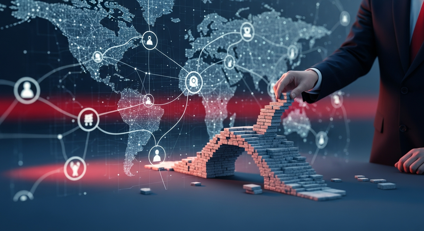 An intricate digital network map illustrating strategic LinkedIn connections and the pathway to building professional credibility and thought leadership.