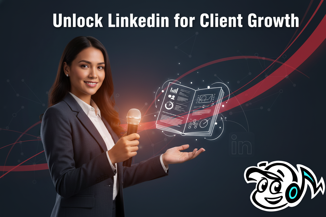 Professional consultant engaging with a glowing LinkedIn network, symbolizing enhanced visibility and client growth strategies.