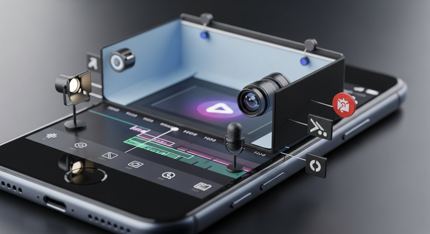 Smartphone transforming into a powerful mobile video production studio for independent artists.