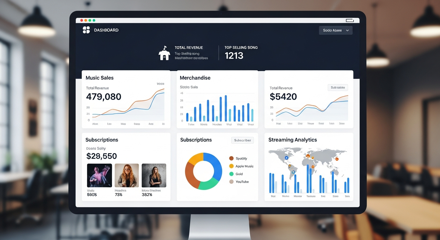 Musician website dashboard showing music revenue streams