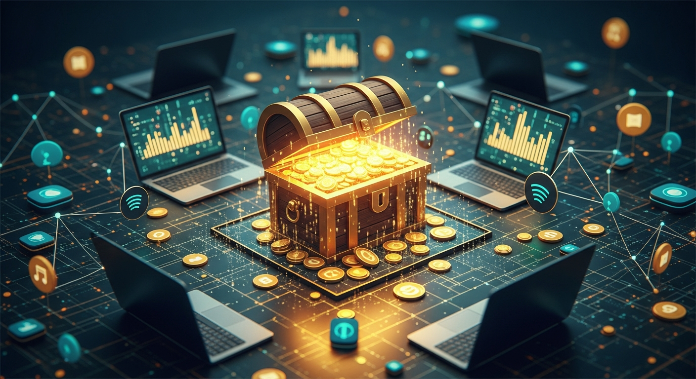 Digital goldmine representing the financial potential of monetizing music in user-generated content.