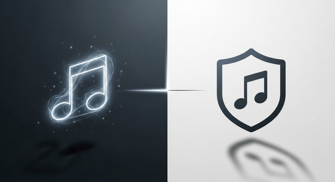 Visual representation of automatic music copyright versus registered music copyright protection