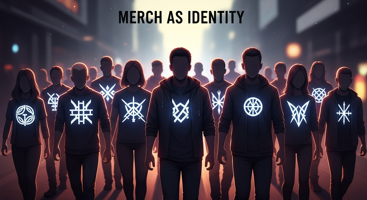 Fans wearing artist merch as a statement of identity and belonging to a music fan community.