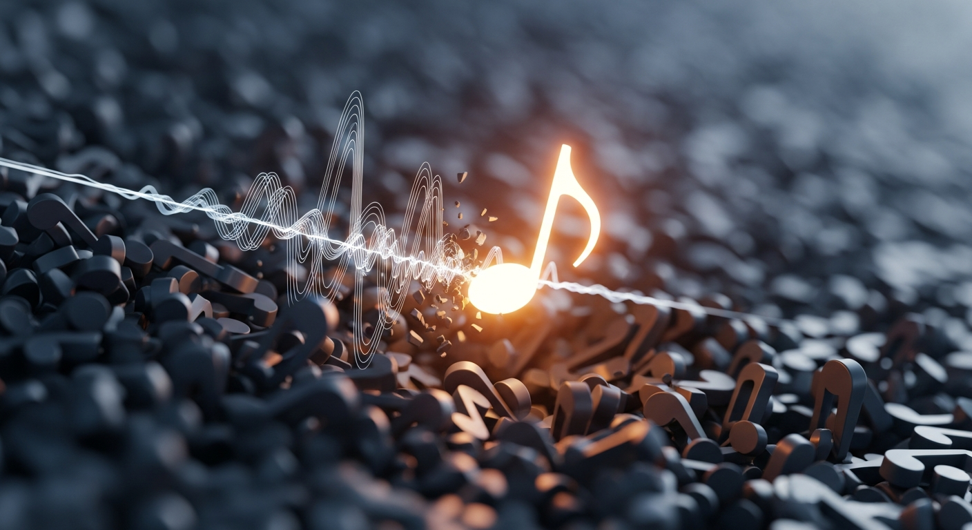 Visual metaphor for an effective music pitching strategy, showing music standing out from the crowd.