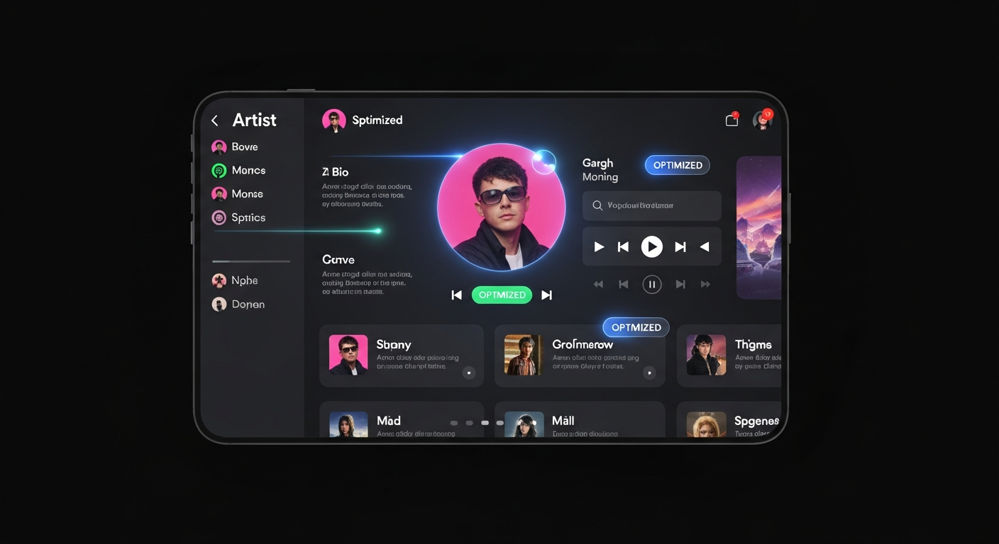Optimized artist streaming profile on a digital music platform, showcasing professional presentation for playlist curators and music marketing.