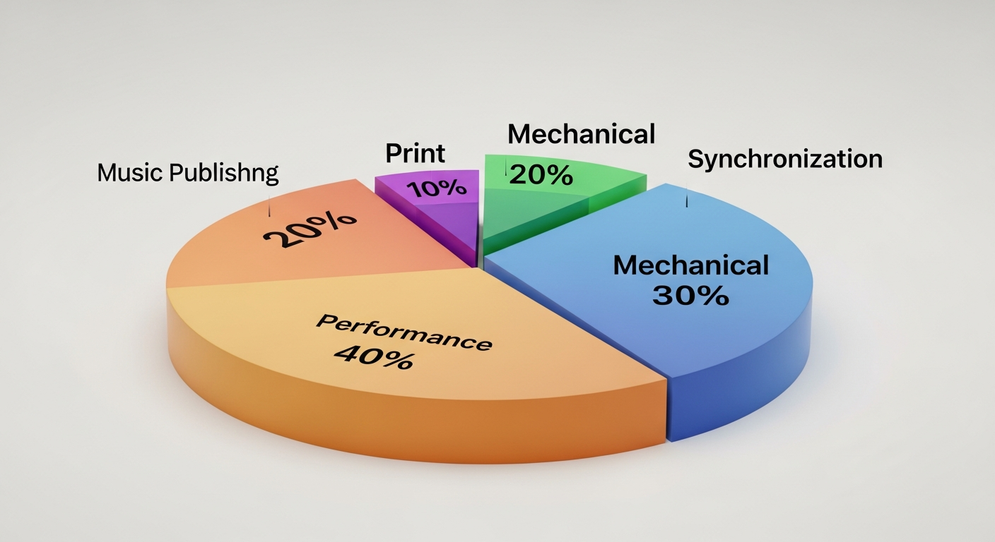 Breakdown of music publishing royalty income streams