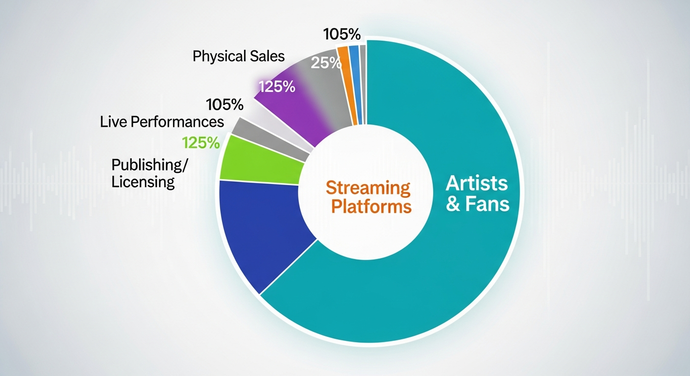 Visual representation of music revenue distribution between artist and fans