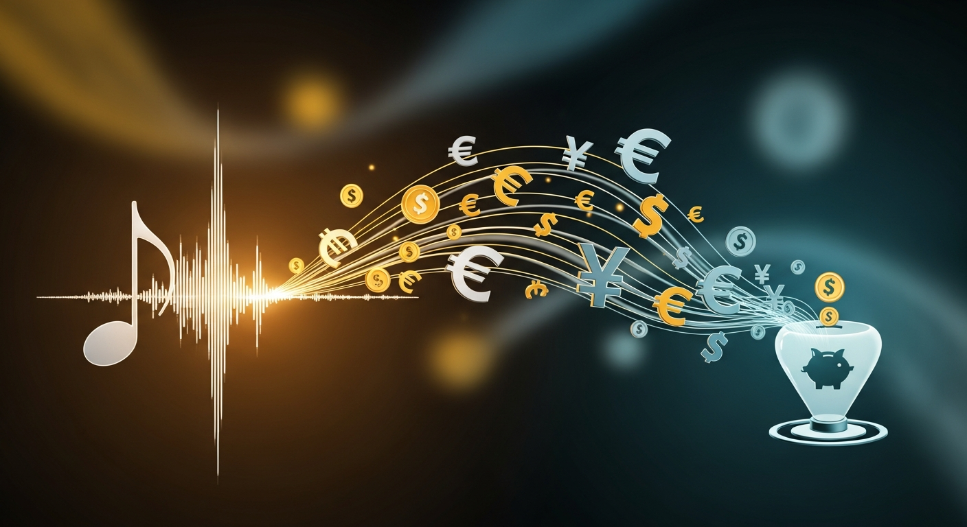 Visual representation of how independent artists collect music royalties from various income streams, including master and publishing rights.