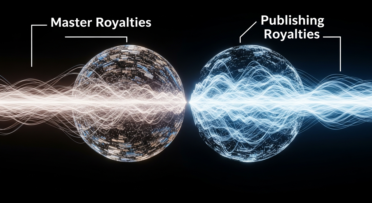 Visual representation of the difference between master royalties and publishing royalties for independent musicians.