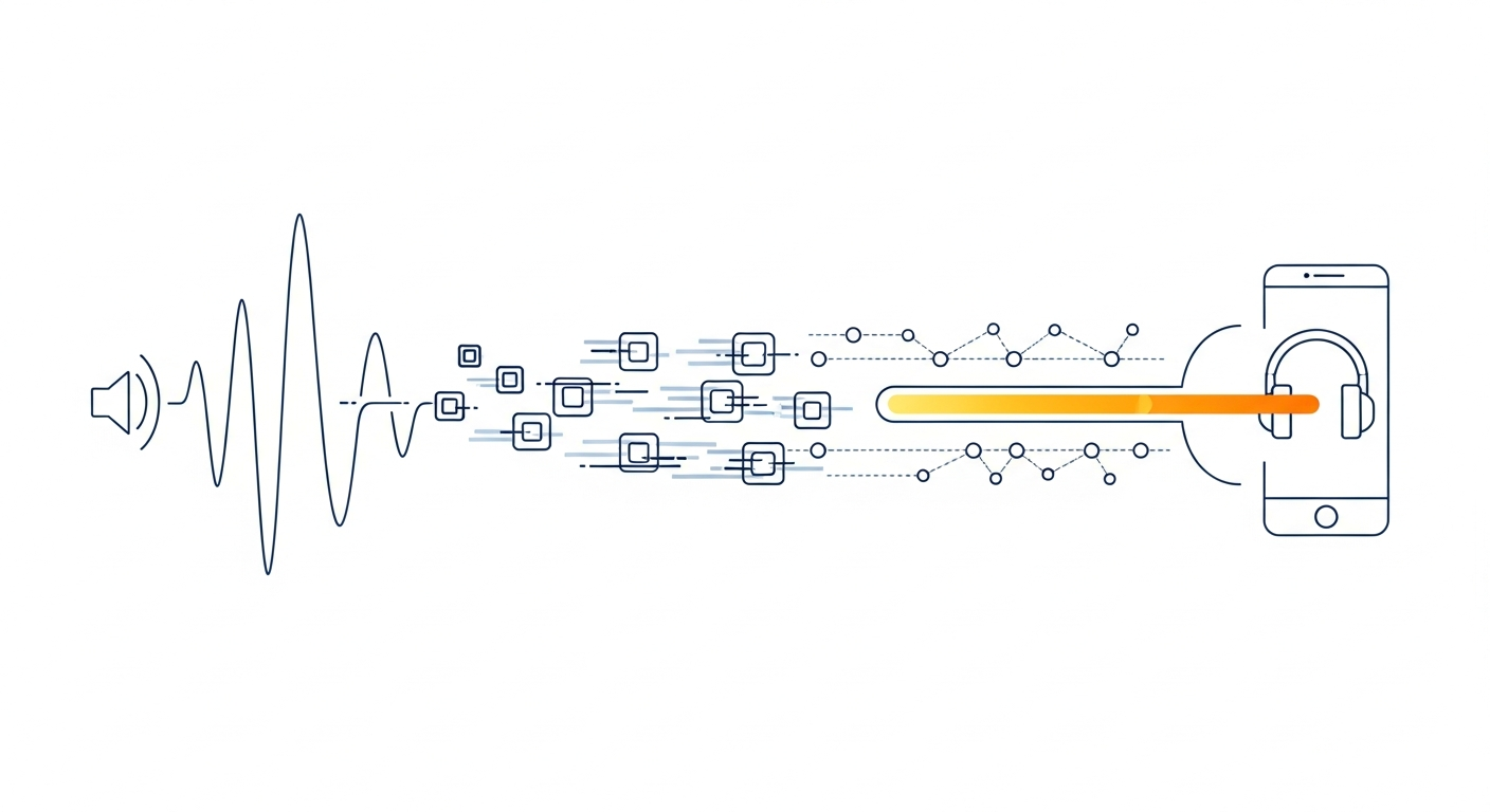 Music streaming technical backbone, audio buffering process, digital music delivery, data flow