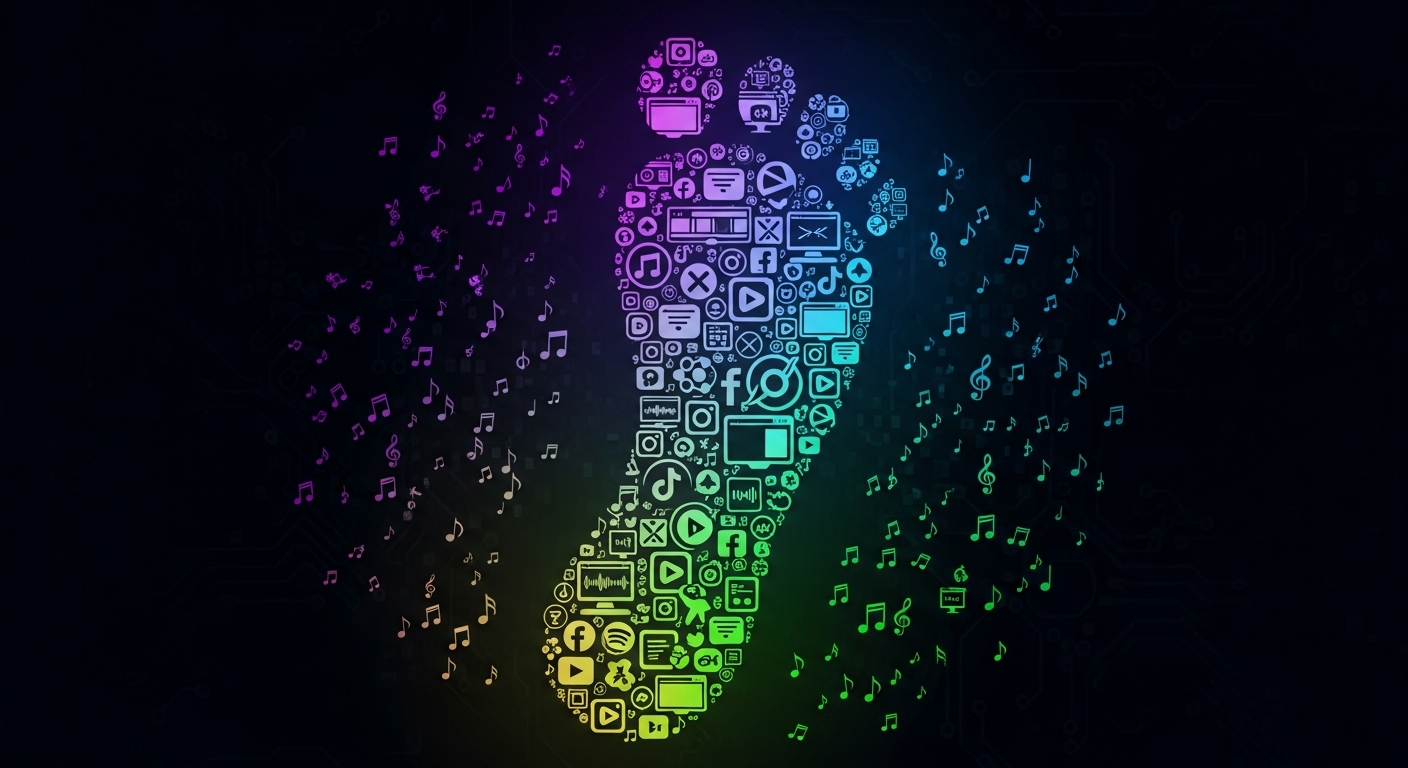 Digital footprint of an indie artist, showcasing the broad reach of their online presence across social media and streaming platforms.